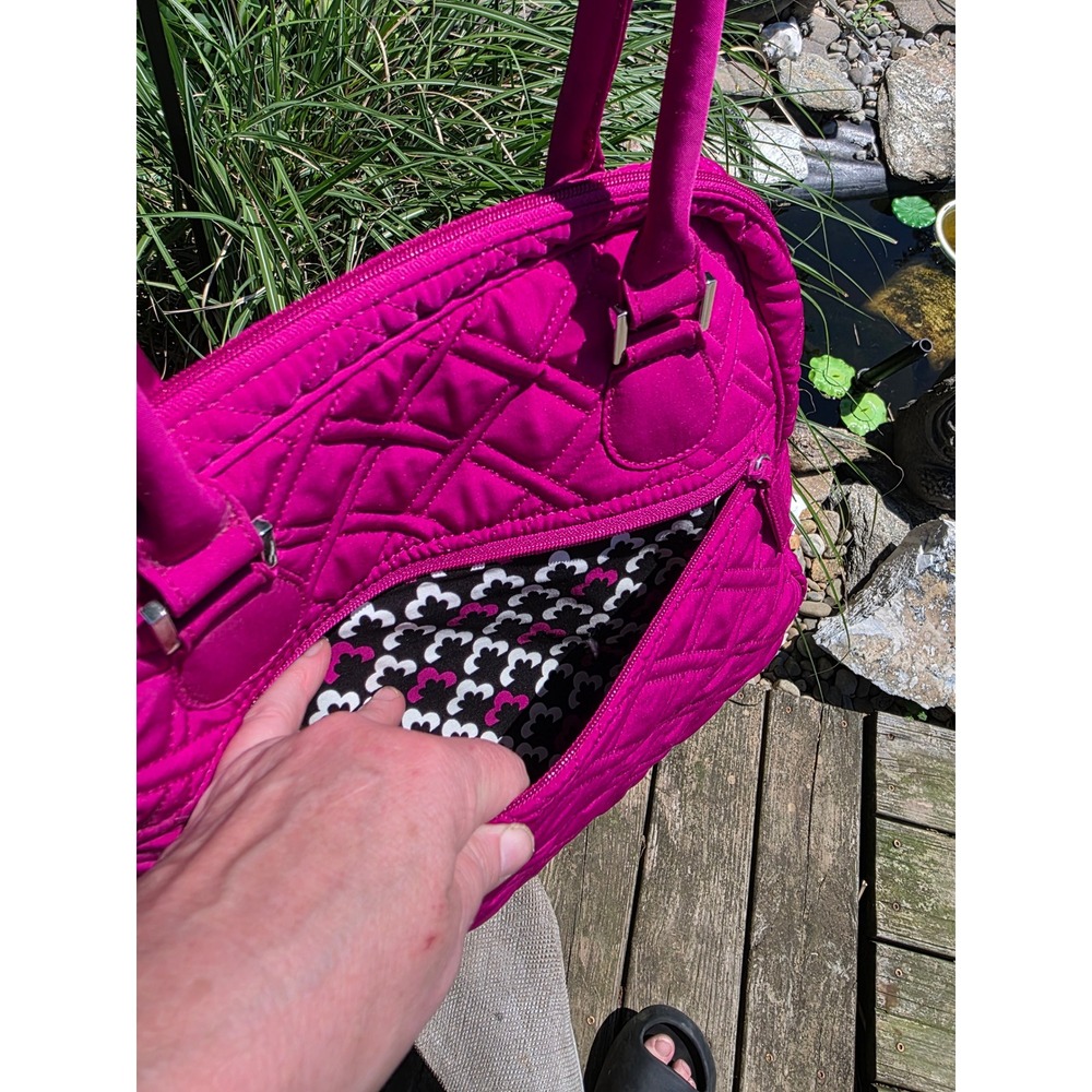 Vera Bradley Magenta Pink Quilted Microfiber Shoulder Bag Turn Lock Handbag - Picture 6 of 10